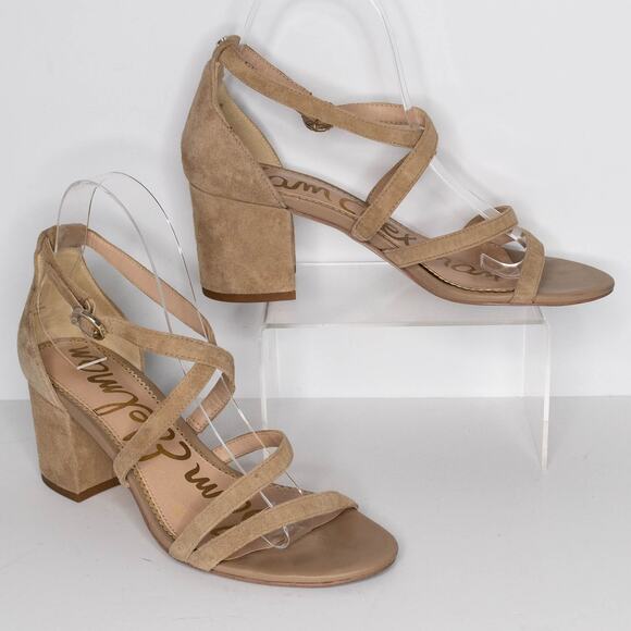 Sam Edelman Sandal Stacie Heel Y2K 90s Minimalist Coastal Grandma Boho Suede 7.5 - Picture 1 of 6